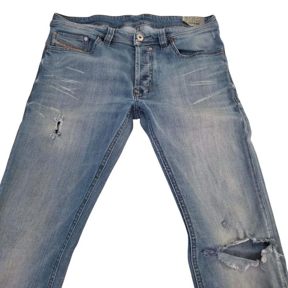 Diesel Safado Regular‎ Slim Straight Jeans Mens 30x33 Blue Wash 0845F Distressed